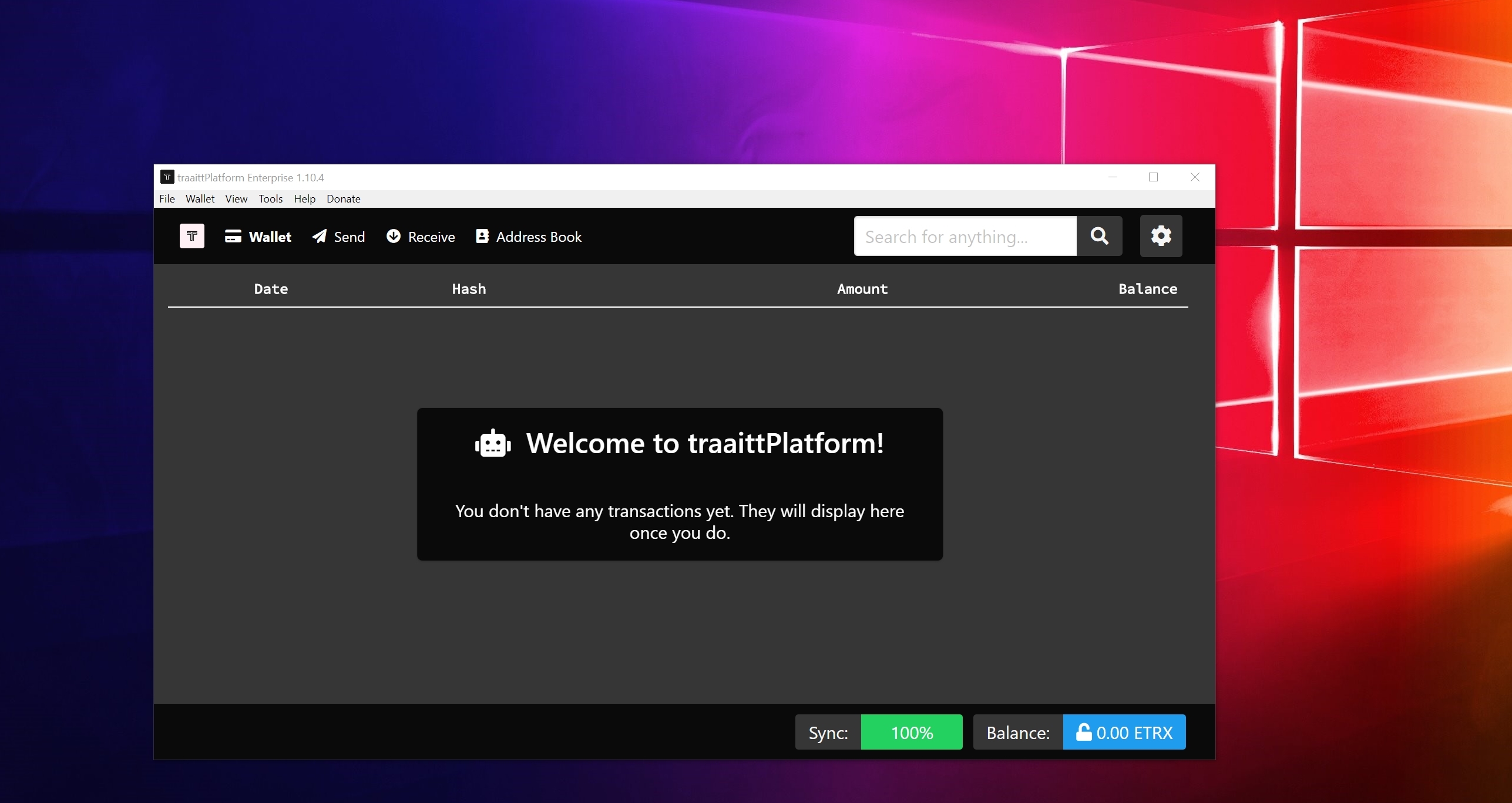 Screenshot of traaittPlatform Enterprise running